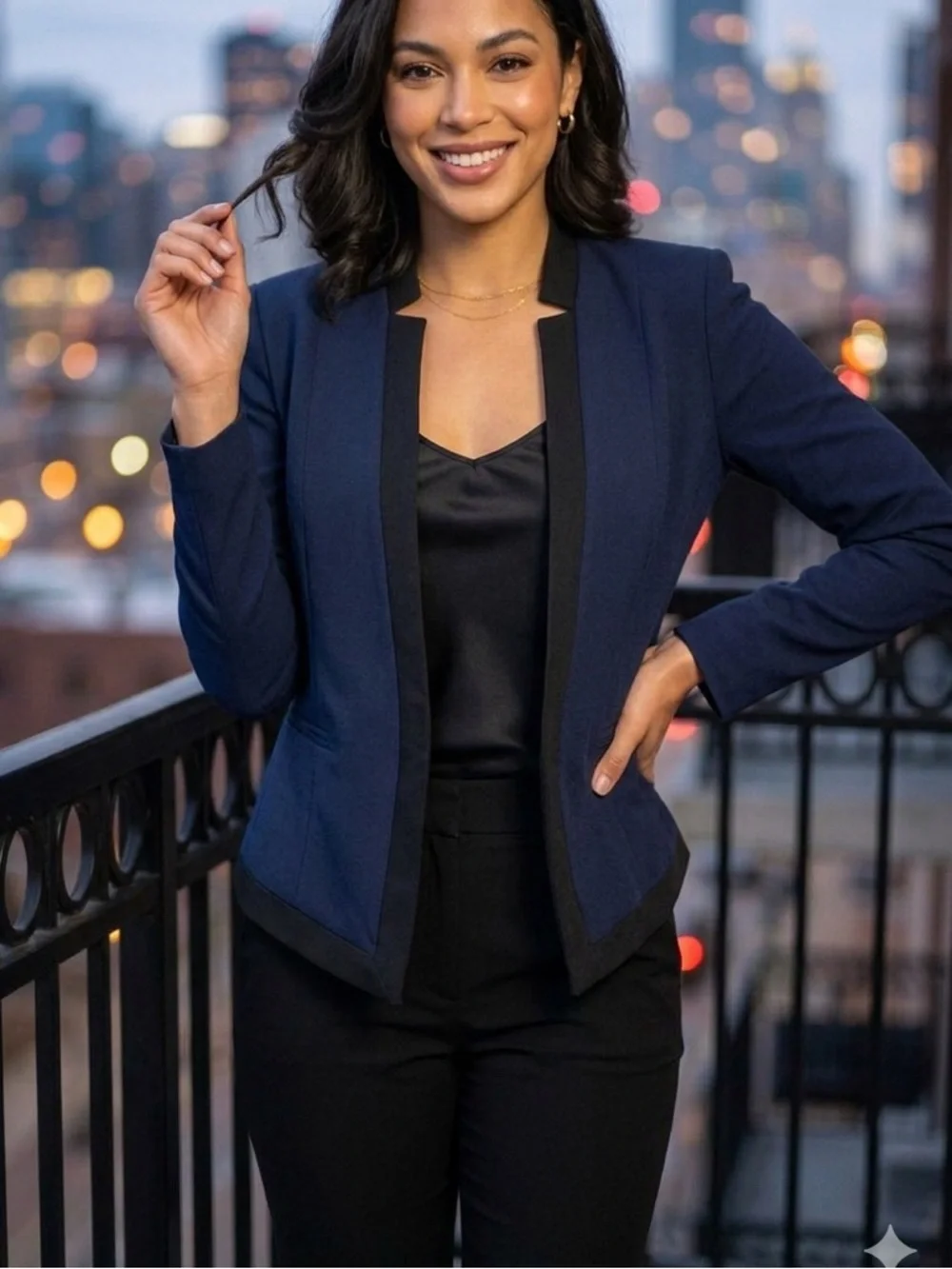 Ann Taylor Navy Blazer with Black Contrast Trim